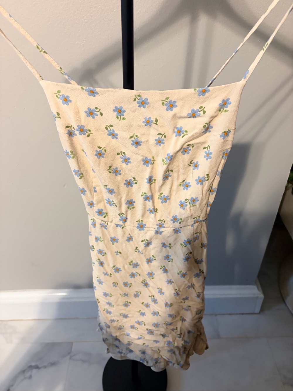 Kendall & Kylie Cream Mini Dress with Blue Floral Print
